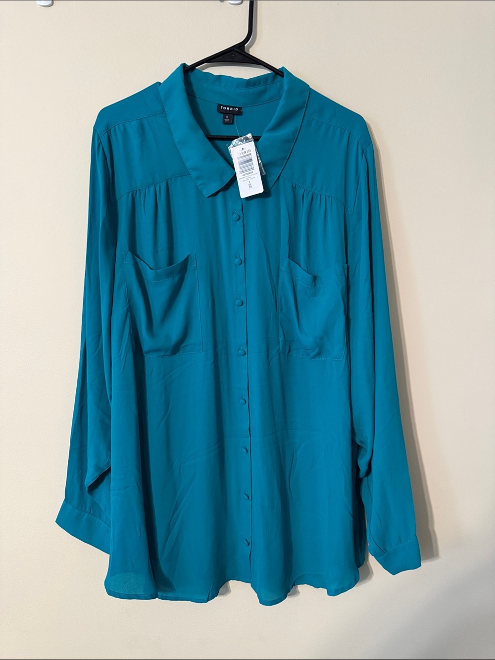 Torrid Teal Long-Sleeve Button Front Shirt